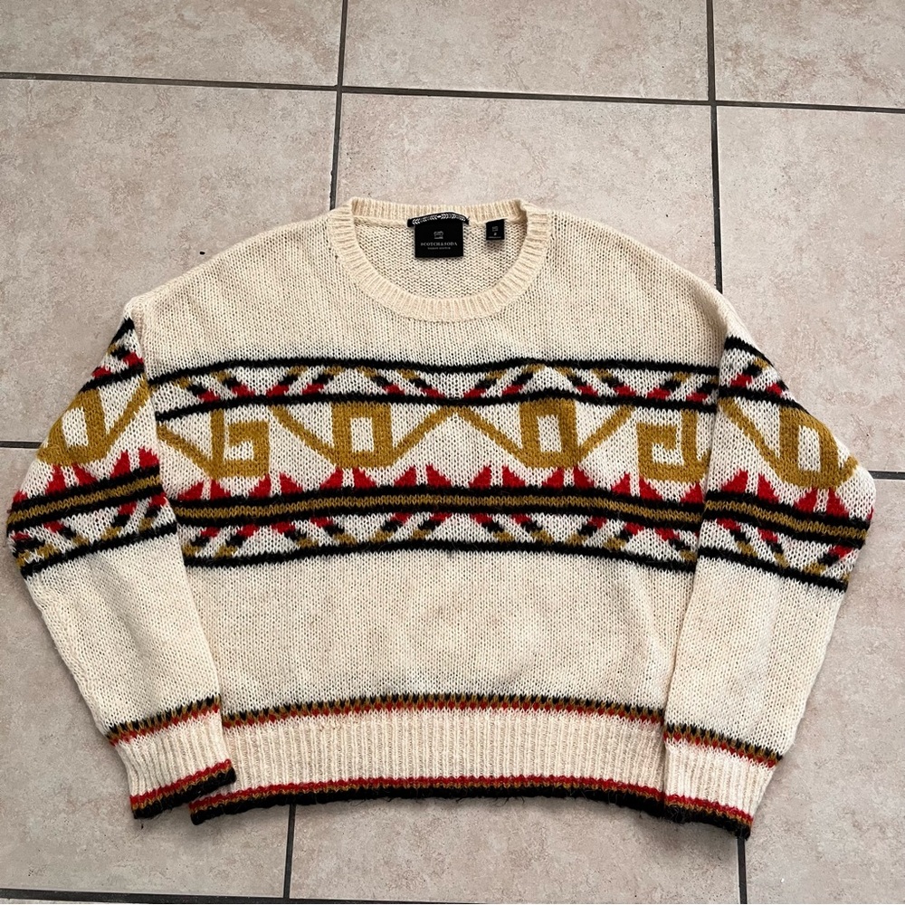 Scotch &‎ Soda Lightweight Knit Sweater Tribal Print Cream Size 2